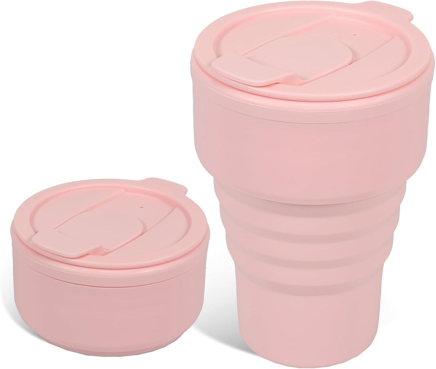Collapsible Travel Cup, 13oz / 375ml - Reusable To-Go Pocket Size Food-Grade Silicone Bottle for Hot and Cold Drinks - Perfect for Camping and Hiking - Dishwasher & Microwave Safe (Pink)