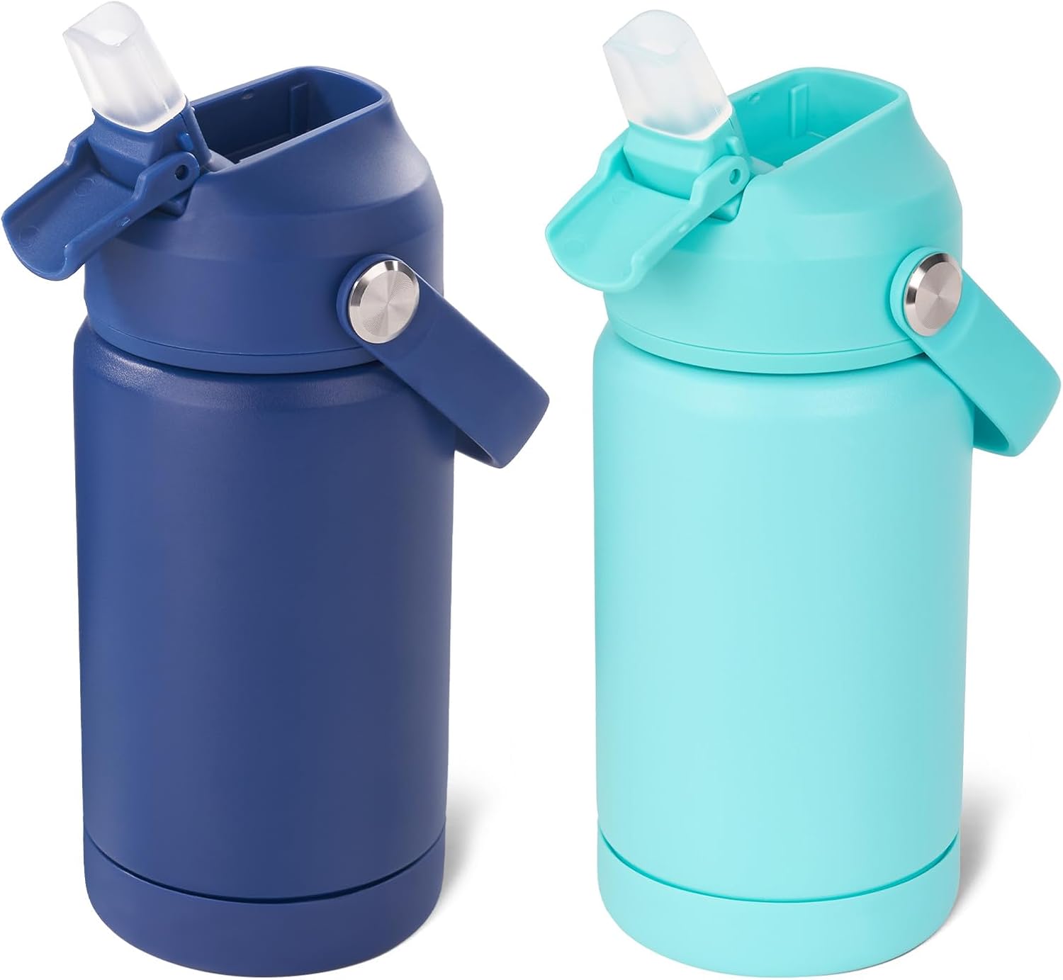 12oz Kids Water Bottle 2 Pack, Stainless Steel Insulated Water Bottle Bulk, Toddler Cups with Straws Leak-Proof, Kids Water Bottles for School Boys Girls, BPA Free, Blue+Green 2 Piece Set
