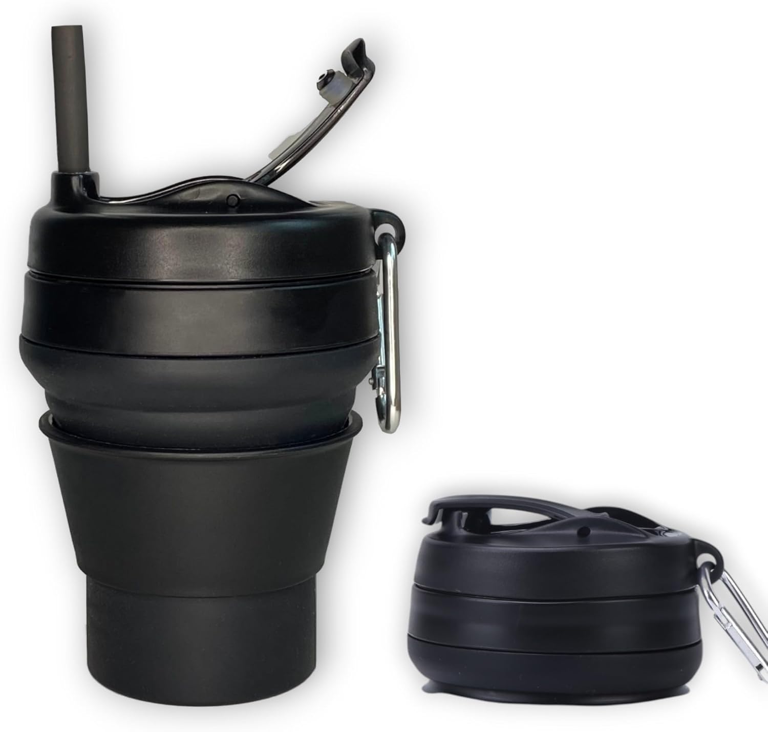 Reusable Coffee Cups with Lids with Straw - Collapsible Cups for Traveling - Leak Proof Collapsible Mug for Hot and Cold Drinks - 16oz Dishwasher Safe and Microwavable Travel Coffee Mug