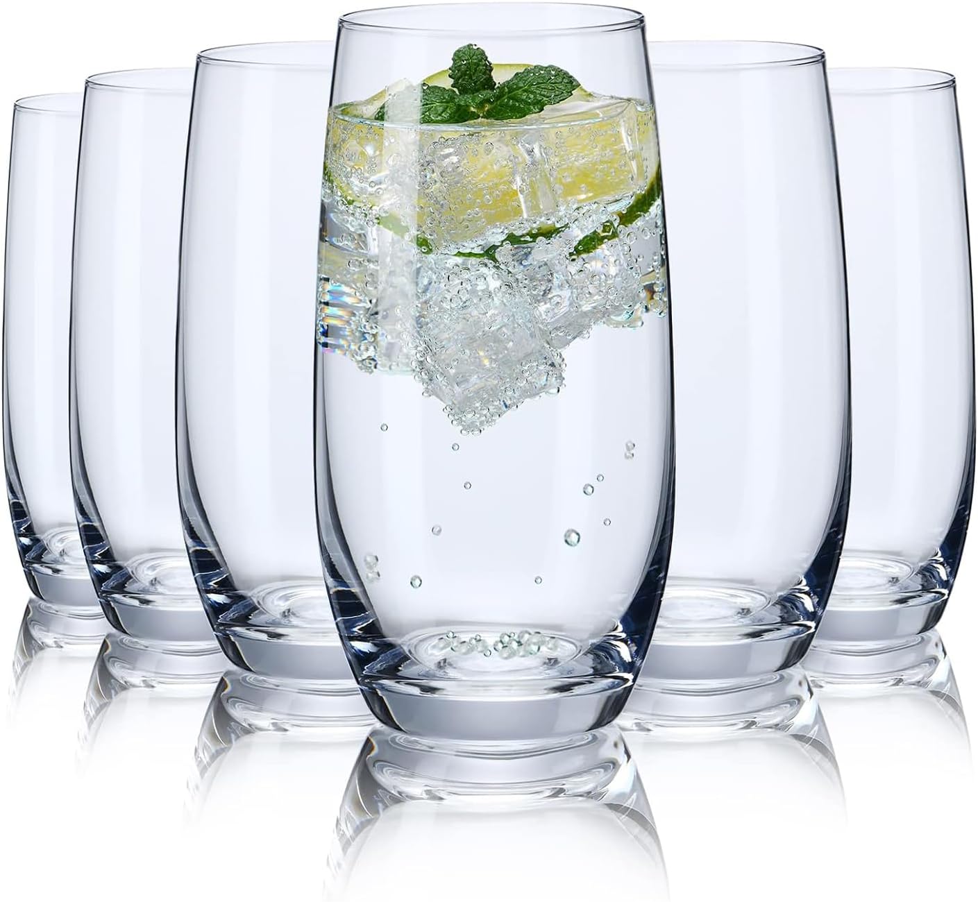 Drinking Glasses Set of 6, Crystal Highball Water Glasses, Glass Cups for Water, Juice, Beverage, Mojito, Mixed Drinks, Cocktail Glass Set,13 Oz
