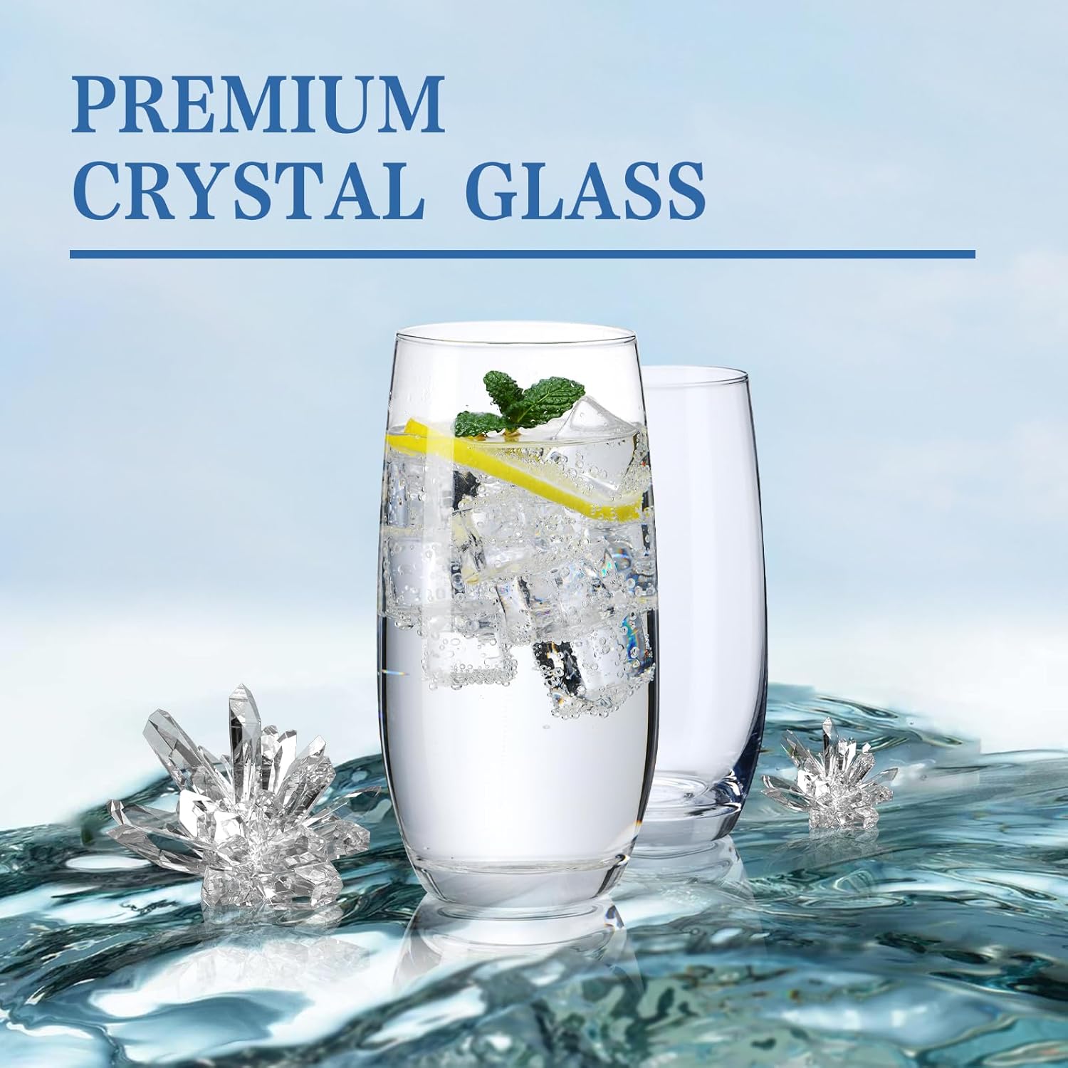 Drinking Glasses Set of 6, Crystal Highball Water Glasses, Glass Cups for Water, Juice, Beverage, Mojito, Mixed Drinks, Cocktail Glass Set,13 Oz - Image 2