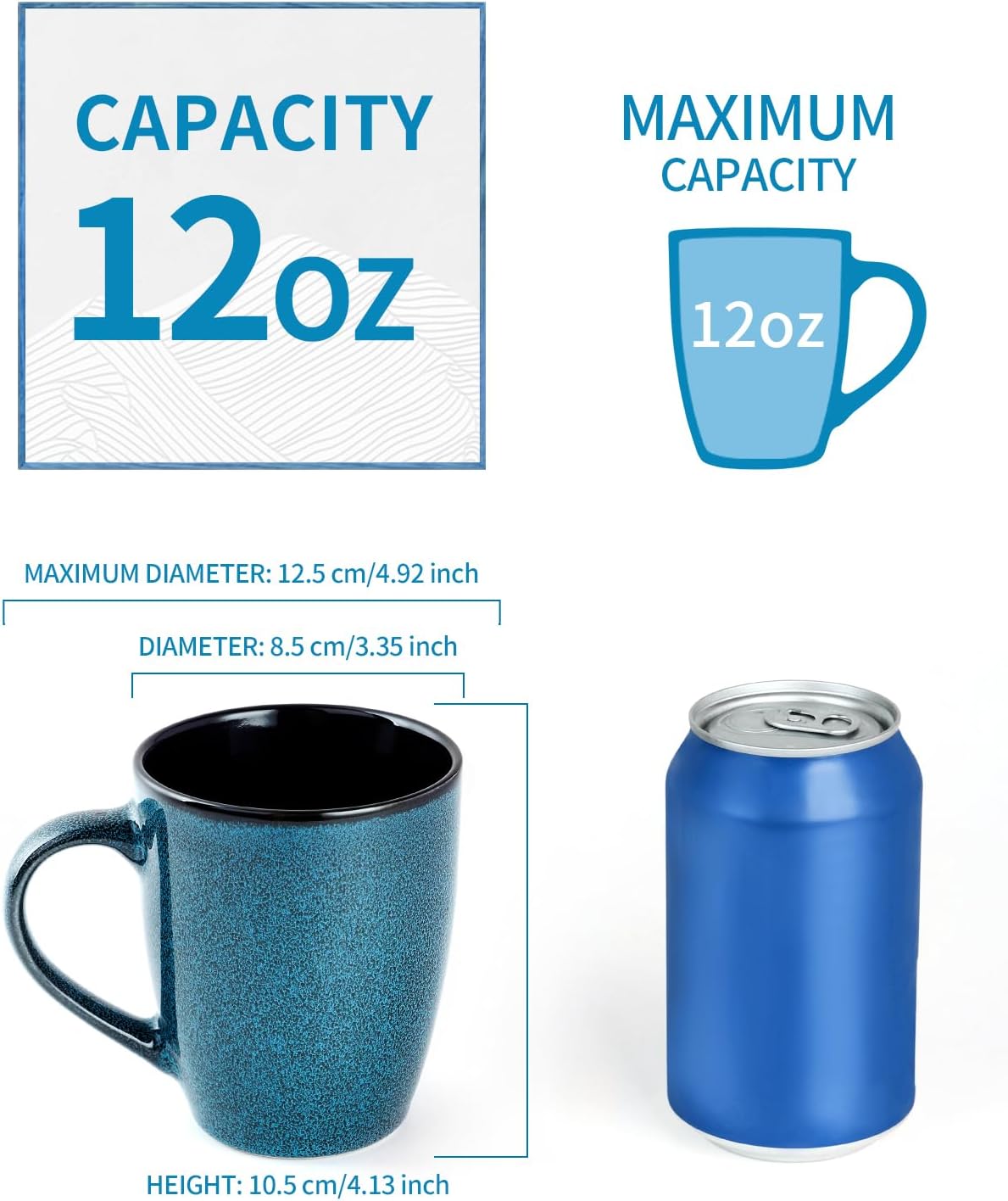 Ceramic Mugs 12oz,Large Ceramic Coffee Cups for Men, Women, Dad, Mom, Modern Coffee Mugs With Handle For Tea,Latte,Cappuccino,Cocoa. (Blue 1 Pack) - Image 2