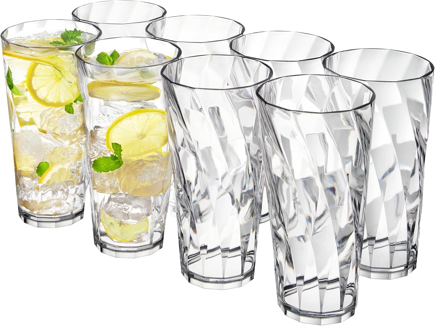 Acrylic Plastic Reusable Drinking Glasses (Set of 8) 26oz Iced-Tea Cups in Clear | BPA-Free Tumblers, Made in USA | Top-Rack Dishwasher Safe